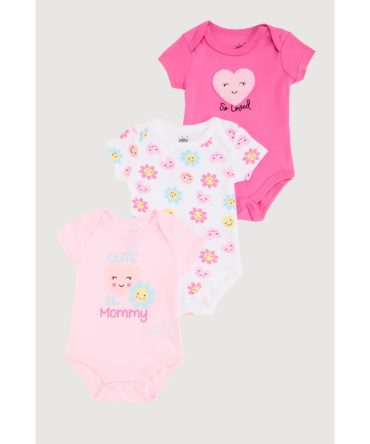 Baby Girls 0-9M Chenille Patch So Loved Graphic Bodysuits 3 Pack