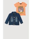 Baby Girls 12-24M Lurex Striped Shirt and Cargo Shorts