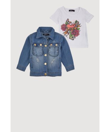 Baby Girls 12-24M Love Graphic Top and Denim Jacket