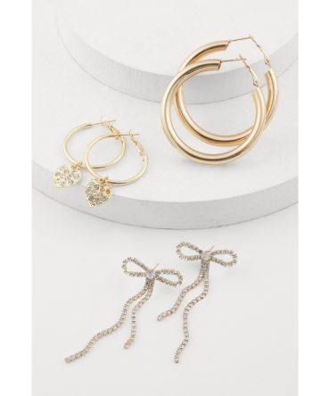 Bow Drop and Hoop Earrings Set of 3