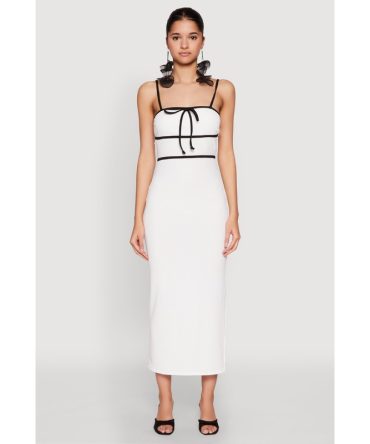 Contrast Trim Tie Front Side Slit Dress