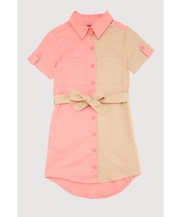 Girls Color Block Shirt Dress