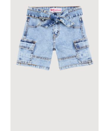 Girls Denim Belted Cargo Pocket Shorts