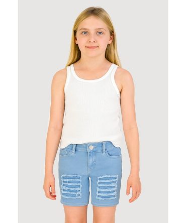 Girls Patch and Repair Distressed Bermuda Shorts