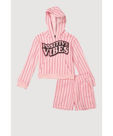 Girls Positive Vibes Striped Graphic Hoodie and Sweatshorts