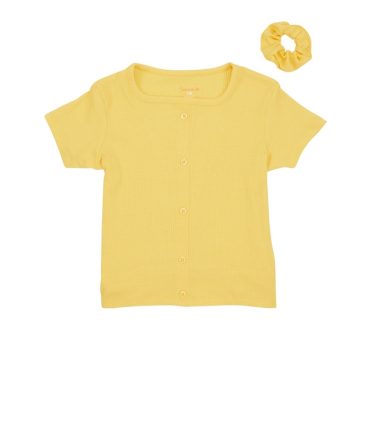 Girls Ribbed Faux Button Top with Scrunchie