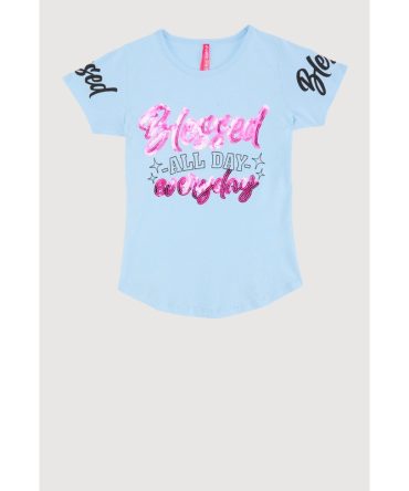Girls Sequin Blessed All Day Everyday Graphic Tee