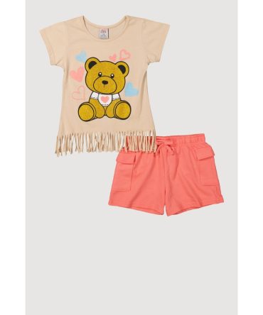 Girls Teddy Bear Fringe Tee and Shorts
