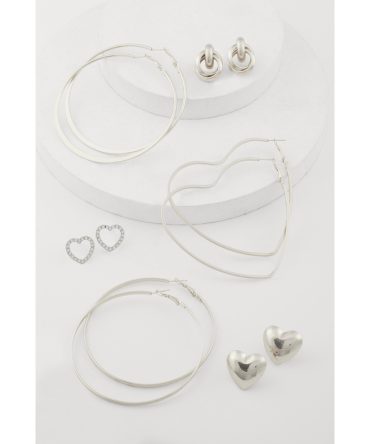 Heart Stud and Hoop Earrings Set of 6