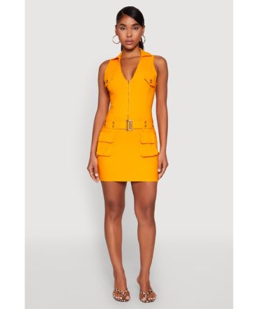 Hyper Stretch Cargo Pocket Mini Dress