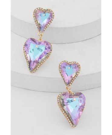 Iridescent Heart Dangle Drop Earrings