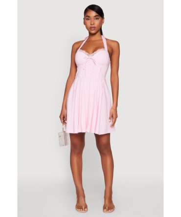 Iris Lace Trim Halter Mini Dress