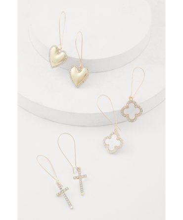 Rhinestone Studded Assorted Drop Earrings Set of 3