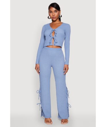 Textured Knit Double Side Tie Slit Pants