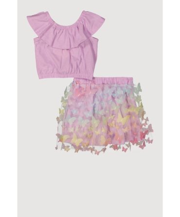 Toddler Girls Ruffle Overlay Tee and Butterfly Skirt
