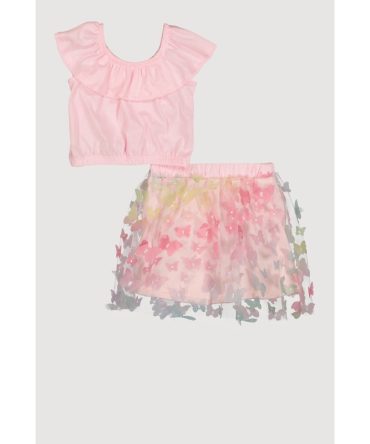 Toddler Girls Ruffle Overlay Top and Butterfly Skirt