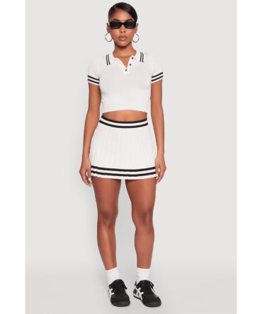 Varsity Stripe Detail Mini Pleated Skirt