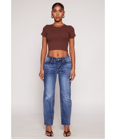 Basic Ribbed Knit Cropped Tee