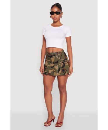 Belted Front Mini Pleated Skirt