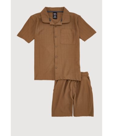 Boys Herringbone Button Front Shirt and Shorts