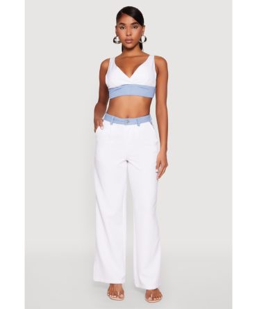 Denim Trim High Waisted Pants