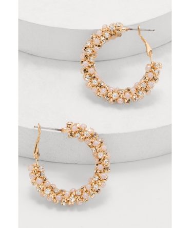 Faux Pearl Rhinestone Hoop Earrings