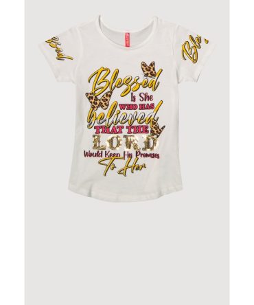 Girls Sequin Blessed Is She Graphic Tee