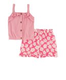 Little Girls Gauze Knit Tank Top and Striped Shorts