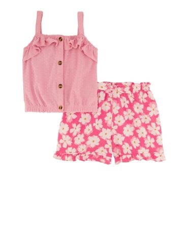 Little Girls Faux Button Front Cami and Floral Print Shorts