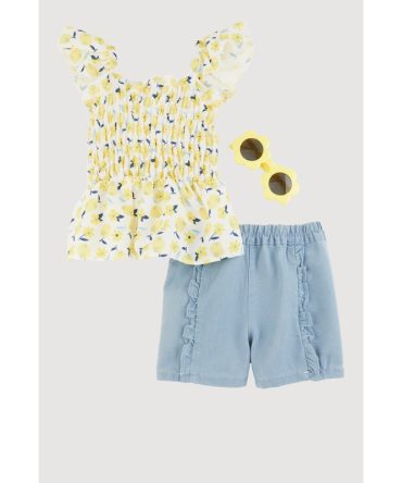 Little Girls Lemon Floral Print Top and Shorts Set