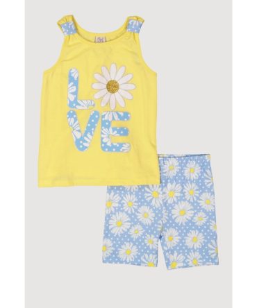 Little Girls Love Daisy Flower Print Top and Shorts