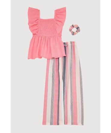 Little Girls Smocked Peplum Top and Striped Pants