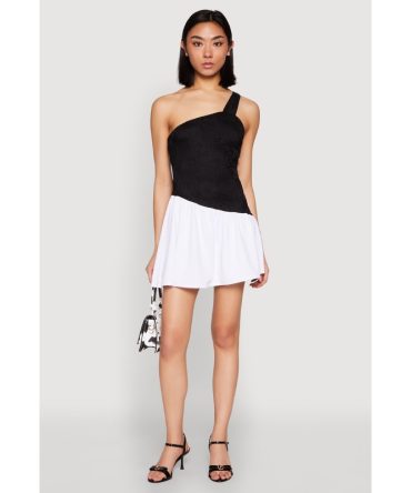 One Shoulder Asymmetrical Color Block Mini Dress