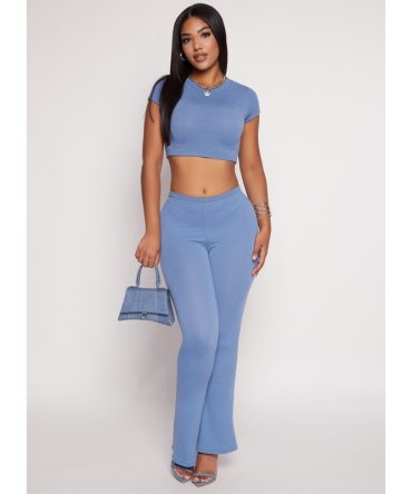 Ribbed Knit Pull On Boot Cut Pants