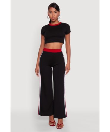 Scuba Contrast Trim Wide Leg Pants