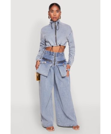Spoon Jeans Zip Front Cargo Wide Leg Jeans