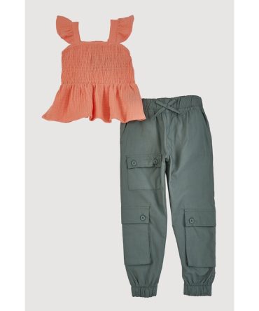 Toddler Girls Smocked Peasant Top and Cargo Joggers
