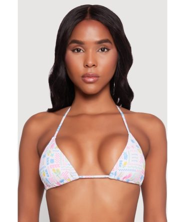 Tropical Geometric Patterned Swim Bikini Top