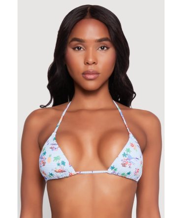 Tropical Gingham Print Triangle Bikini Top