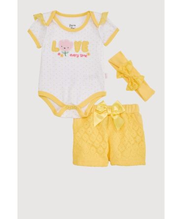 Baby Girls 0-9M Crochet Love Every Time Graphic Bodysuit and Shorts