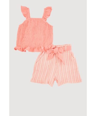 Baby Girls 12-24M Ruffled Smocked Top and Striped Shorts