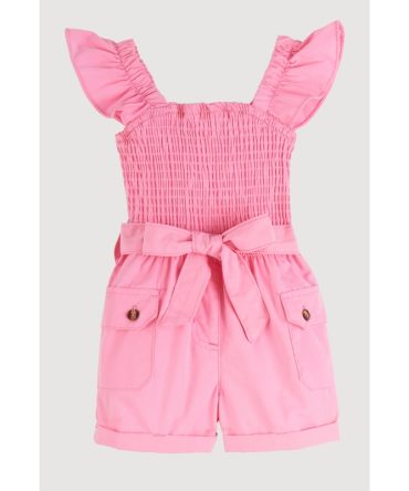 Baby Girls 12-24M Smocked Tie Waist Belted Cargo Romper