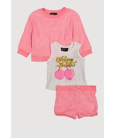 Baby Girls 12-24M Terry Cloth Sweatshirt and Shorts with Tank Top