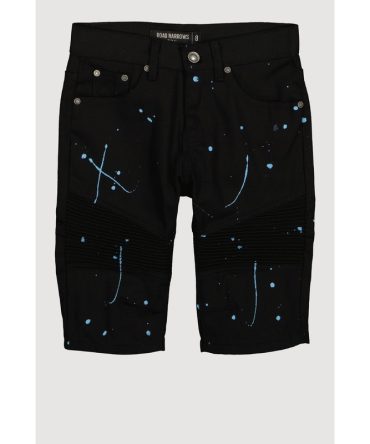 Boys Moto Paint Splatter Print Moto Denim Shorts