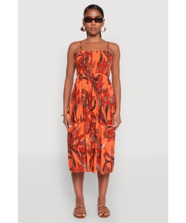 Floral Print Smocked Tiered Midi Dress