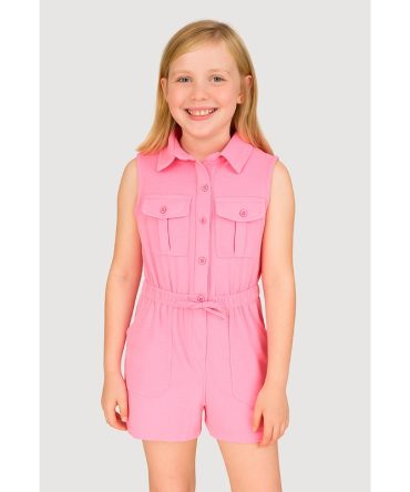 Girls Button Front Sleeveless Romper