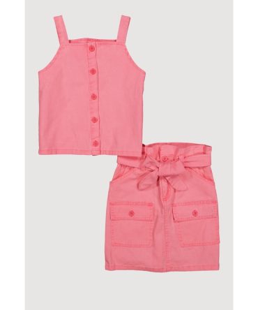 Girls Button Front Top with Cargo Skirt