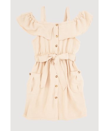 Girls Cold Shoulder Ruffle Overlay Dress