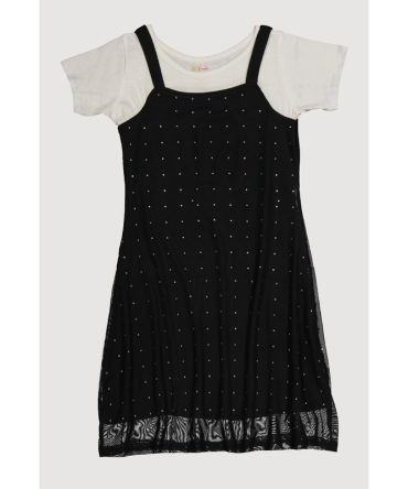 Girls Color Blocked Rhinestone Studded T Shirt Dress