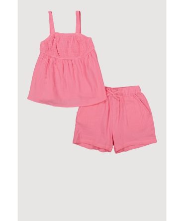 Girls Gauze Knit Smocked Top and Shorts